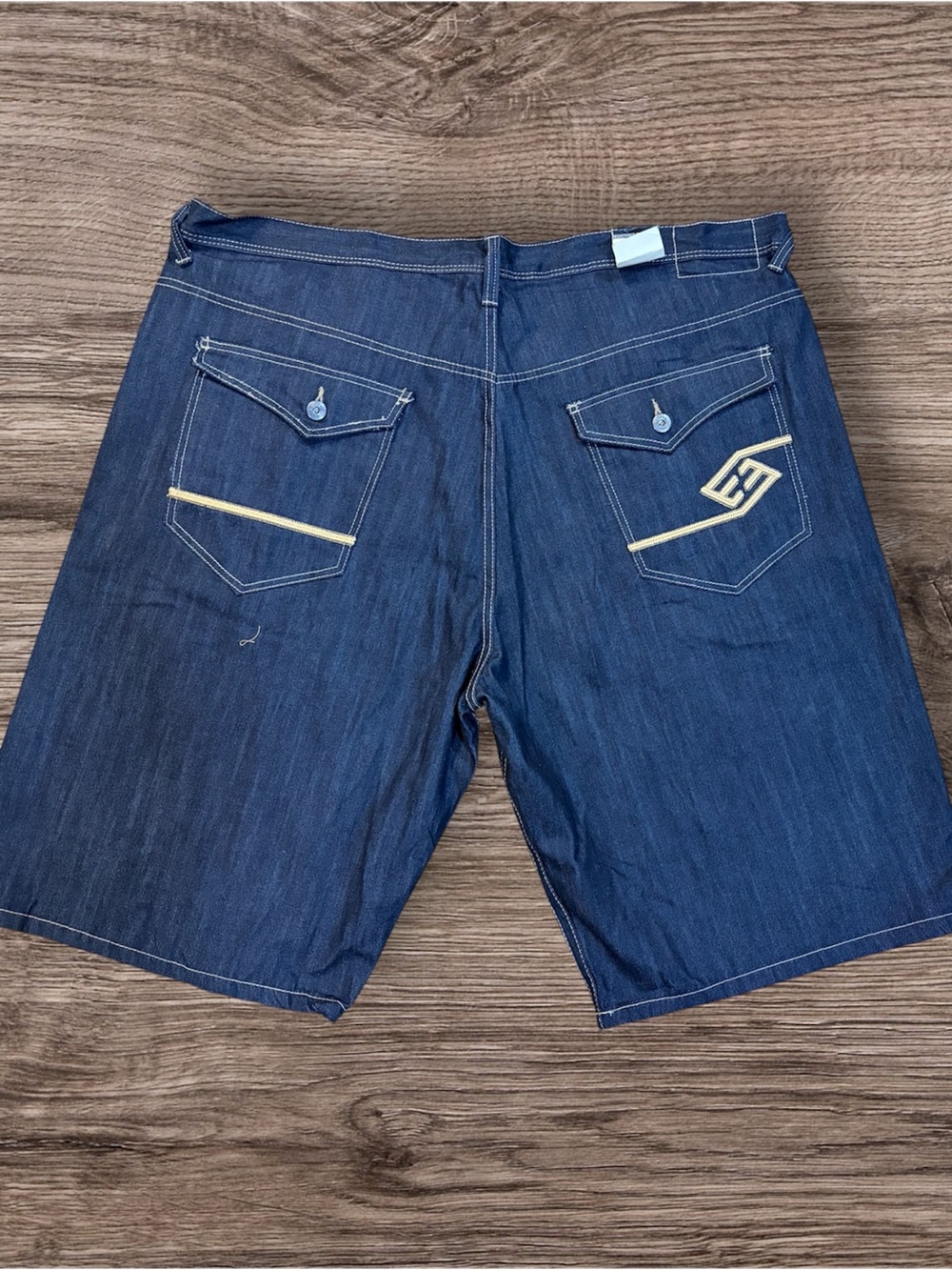 Enyce Dark Blue Denim Shorts with ten Accent
